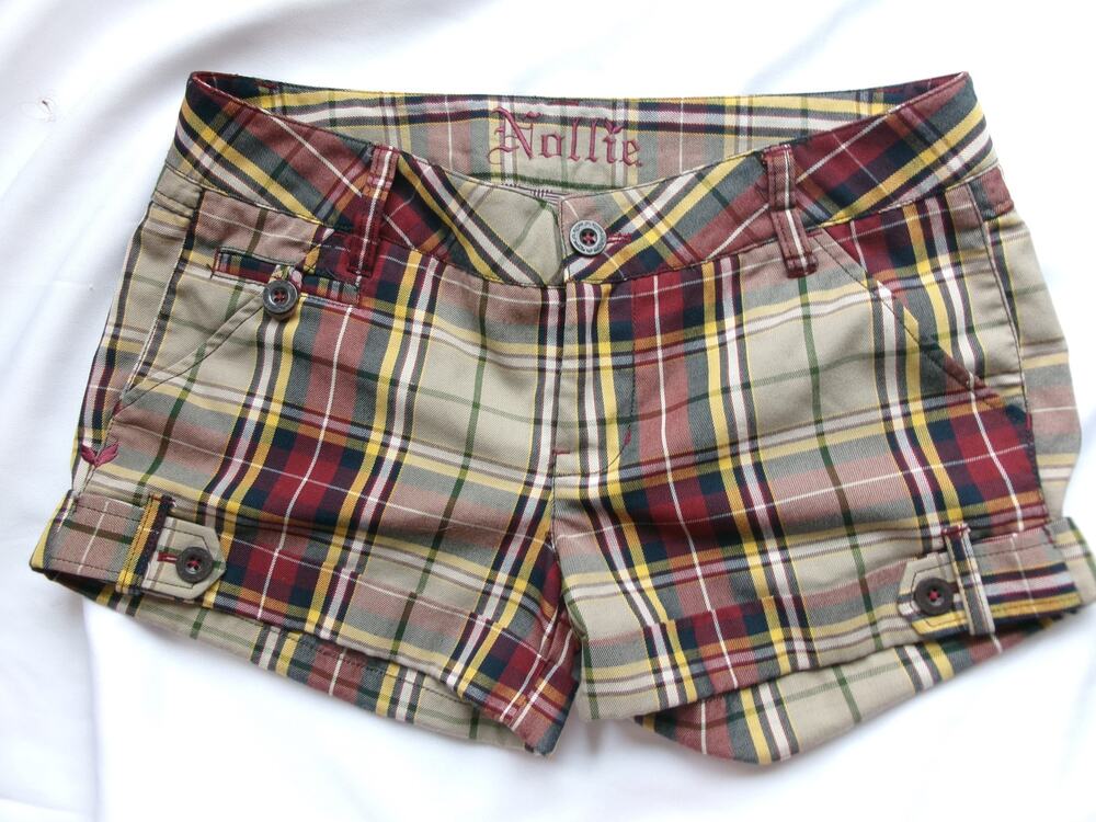 Nollie Plaid Cuffed Shorts Women's Size 7 Burgundy Preppy Low Rise